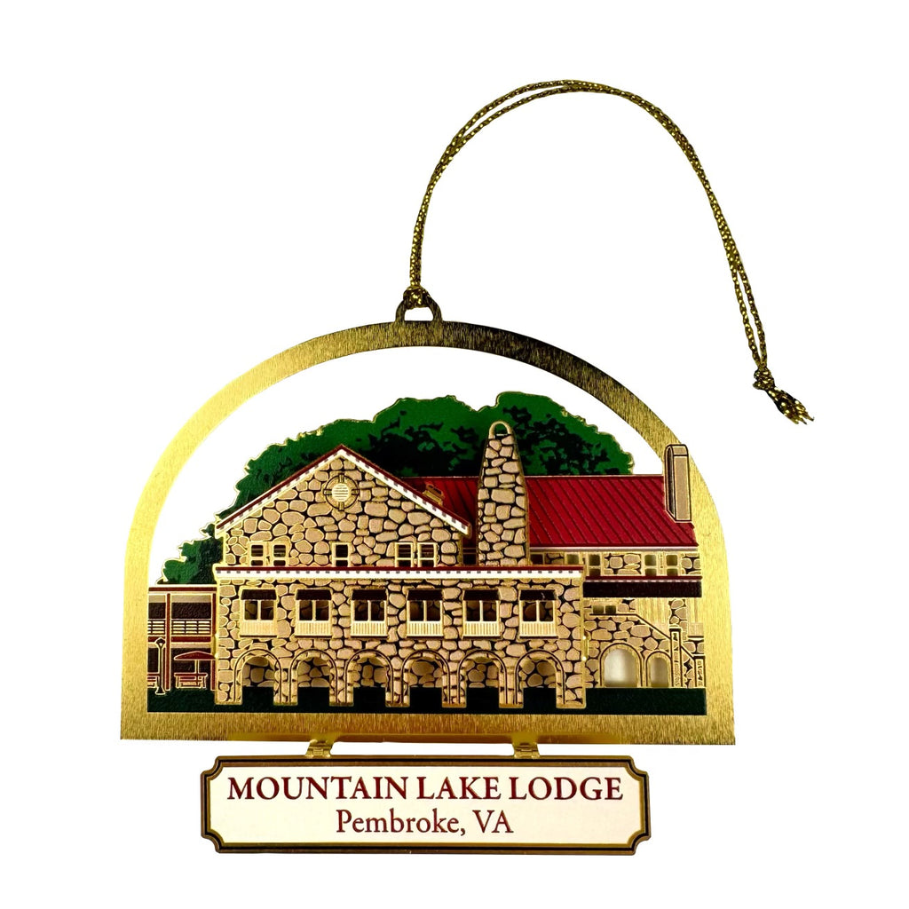 Mountain Lake Lodge Brass Ornament